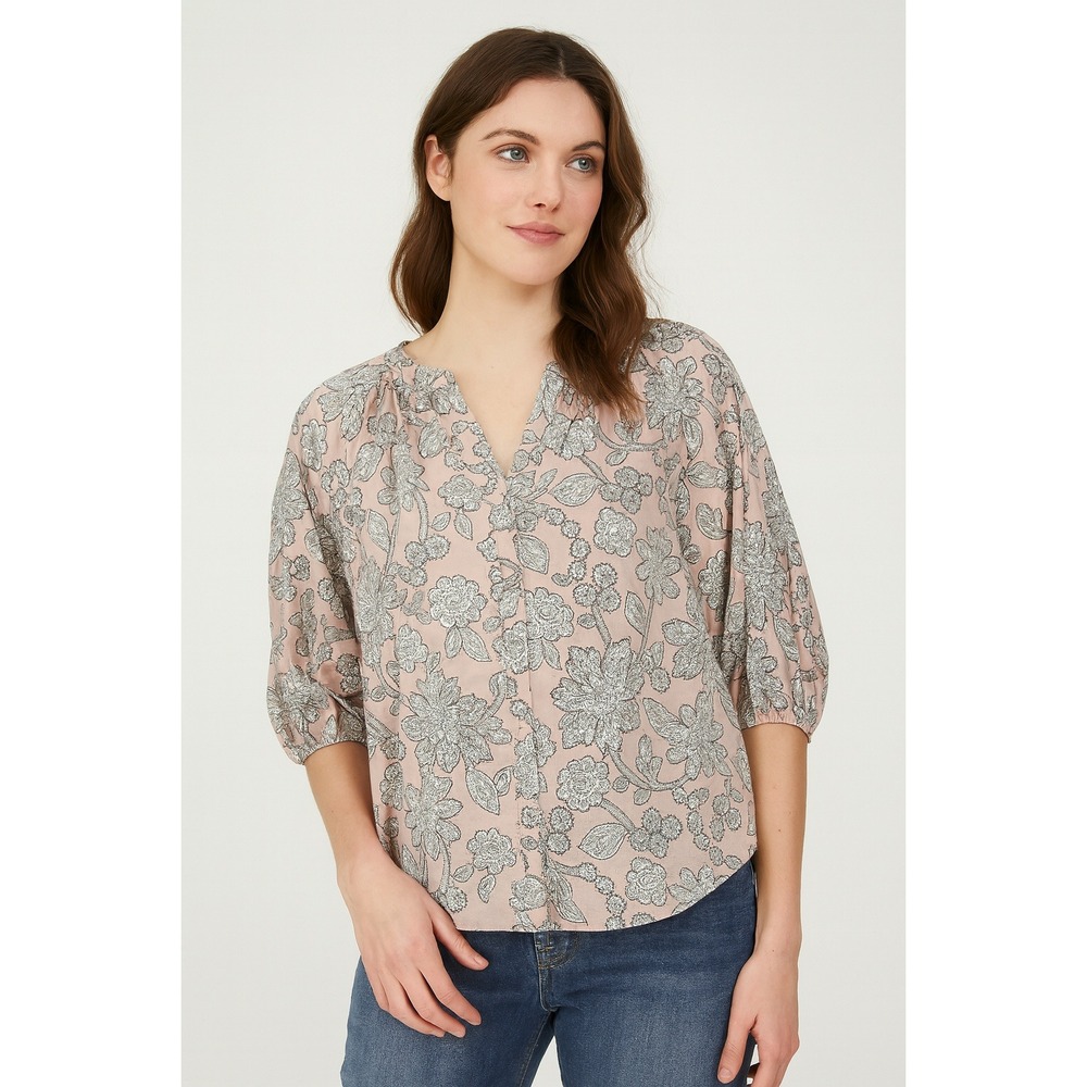 Ann Taylor Weekend Pink Floral Paisley Cotton Blouse XXL 3/4 Sleeve Button Front